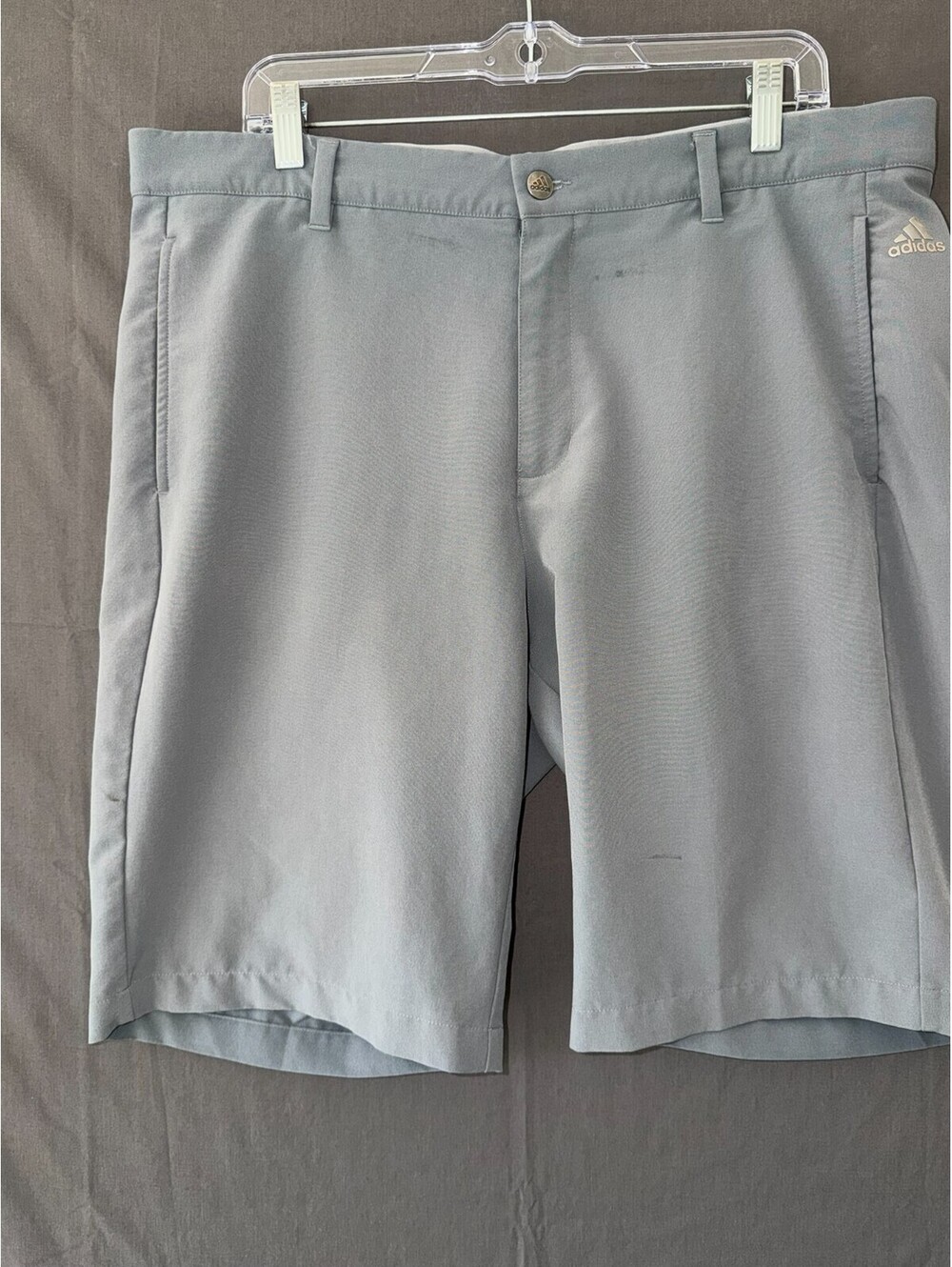 Adidas Golf Shorts Mens 36 Gray Flat Front Stretch Performance Athletic 3 Stripe
